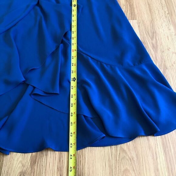 Lulus Manhattan Moment Ruffled Midi Wrap Dress Blue Straps Sleeveless - Picture 6 of 10